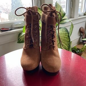 MICHAEL Michael Kors Brown Suede Lace-Up Heeled Boots